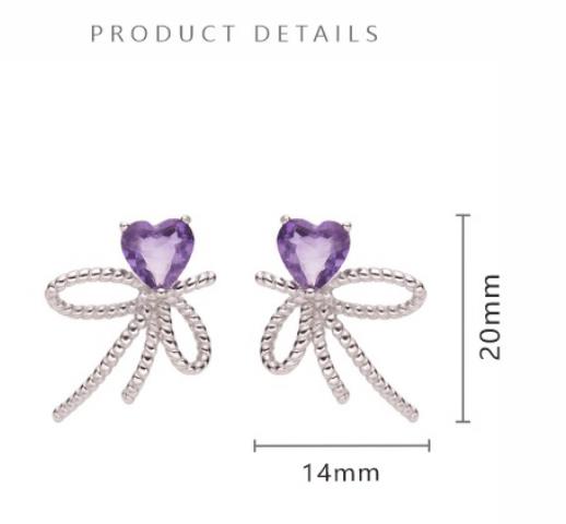 S925 Sterling Silver Natural Amethyst Garne and Topaz Gemstone Stud Earrings